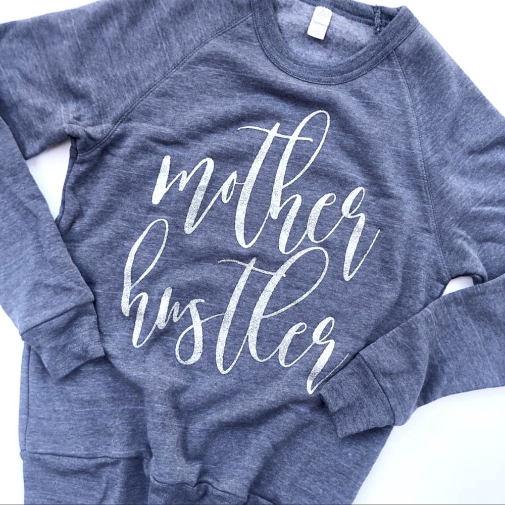 Sweetees - Mother Hustler - fleece sweater - Heather Blue w Silver Glitter sz M